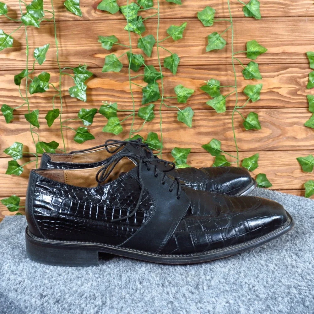 Stacy‎ Adams Men's Snakeskin Leather Oxford Dress Shoes Size 9.5 Black Lace-Up